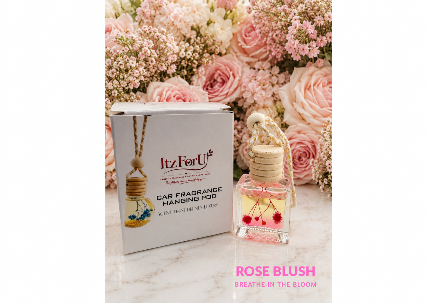 Rose Blush | Luxury Car Fragrance Hanging pod with Natural Oils | Premium Car Accessory (10 ml)
