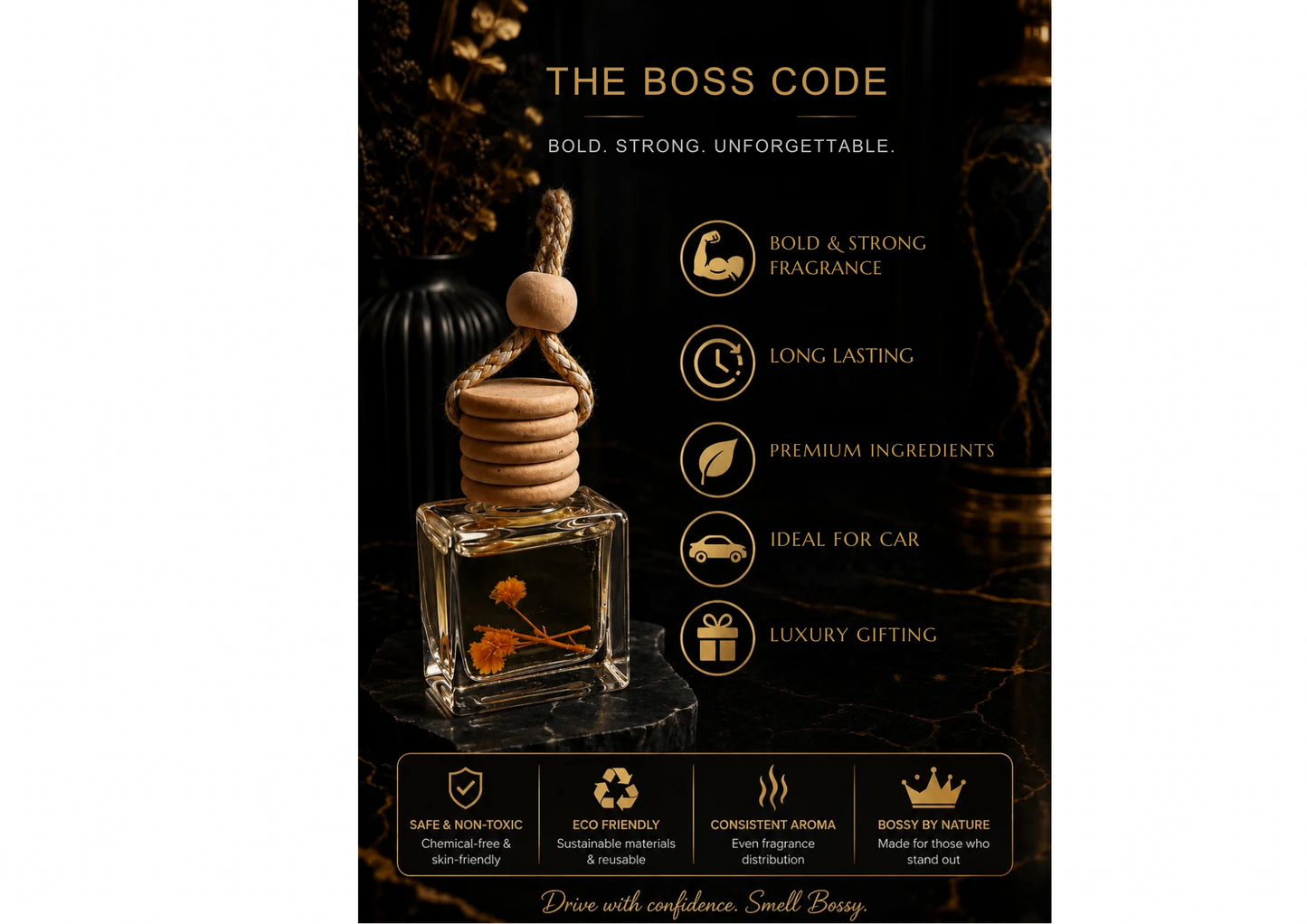 The Boss Code  | Luxury Car Fragrance Hanging pod with Natural Oils | Premium Car Accessory (10 ml)