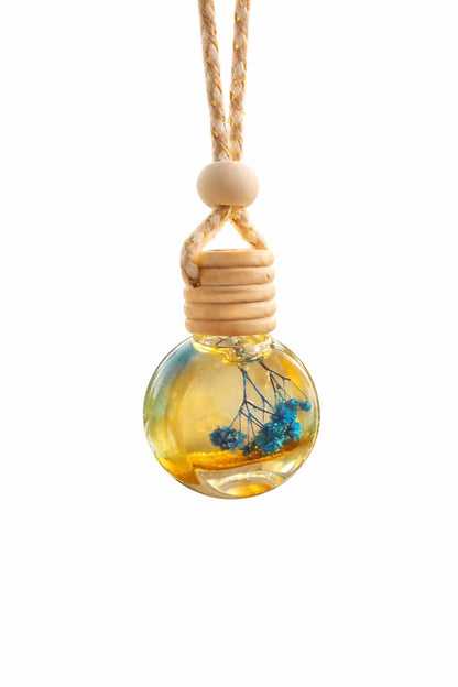 Hanging Car Fragrance. Round Shaped Glass Bottle.