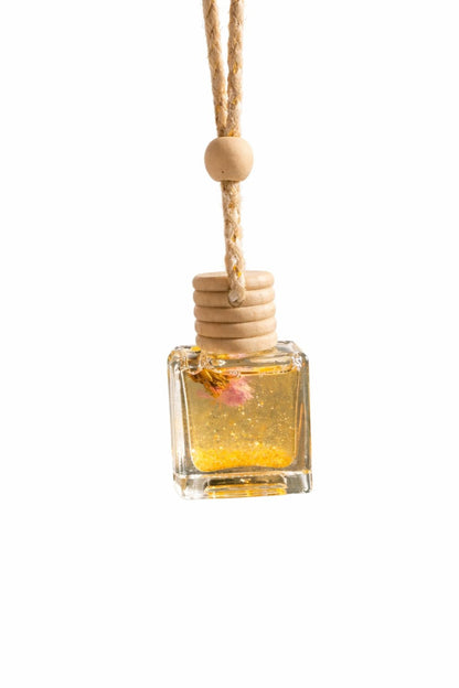 Hanging Car Fragrance. Square Shaped Glass Bottle.