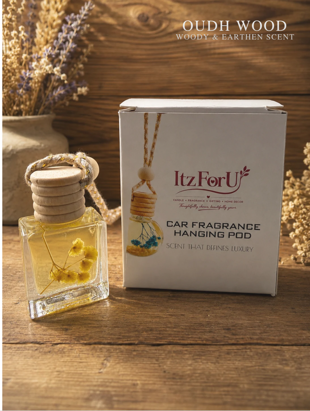 Oudh Wood | Luxury Car Fragrance Hanging pod with Natural Oils | Premium Car Accessory (10 ml)